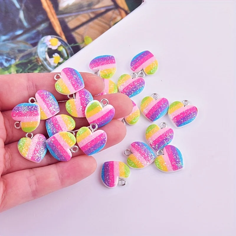 Resin Art Jewellery Kit - 10Pcs 다채로운 하트 수지 참 귀여운