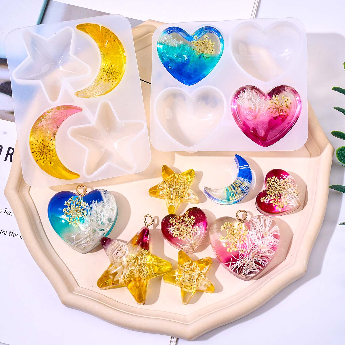 Resin Art Acrylic - 하트 스타 문 펜던트 실리콘 몰드