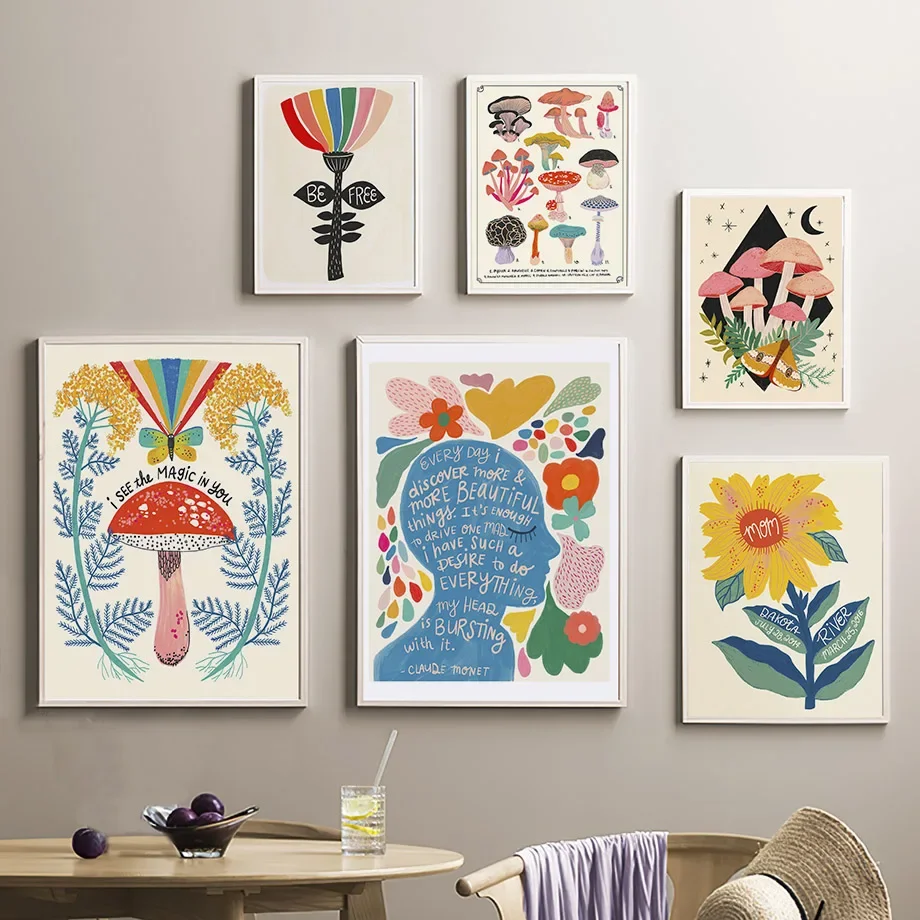 Resin Art Quotes - 보헤미안 스타일 버섯 나비 해바라기 문구