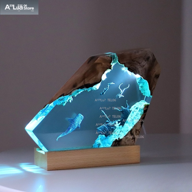 나무 수지 야간 조명 바다 예술 데스크 장식 상어 고래 - Resin Art And Wood 리뷰 및 가격