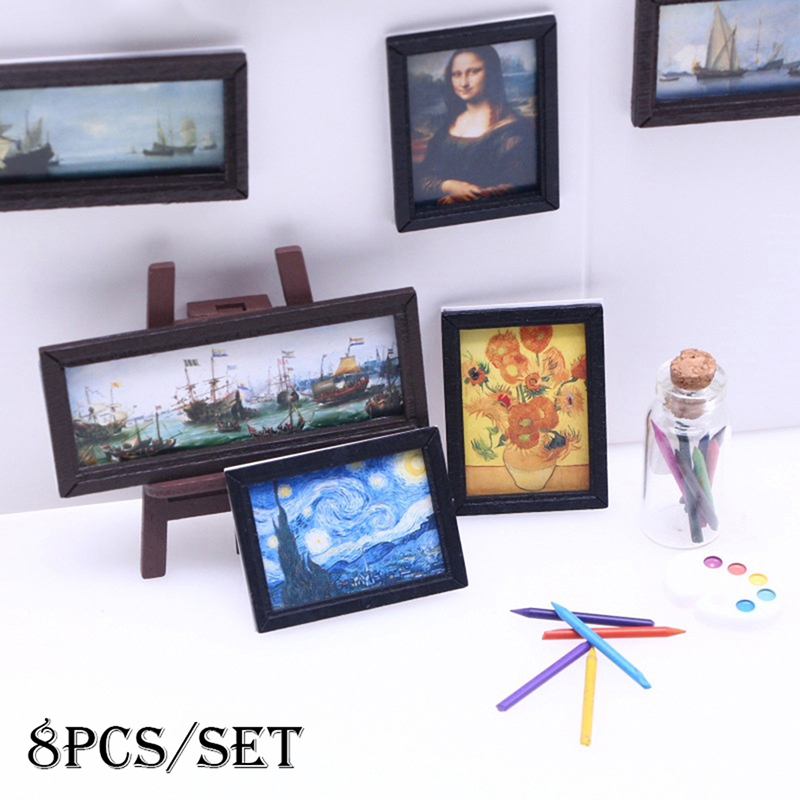 8Pcs 1:12 인형 집 빈티지 유화 미니 벽 예술  - Resin Art And Wood 리뷰 및 가격