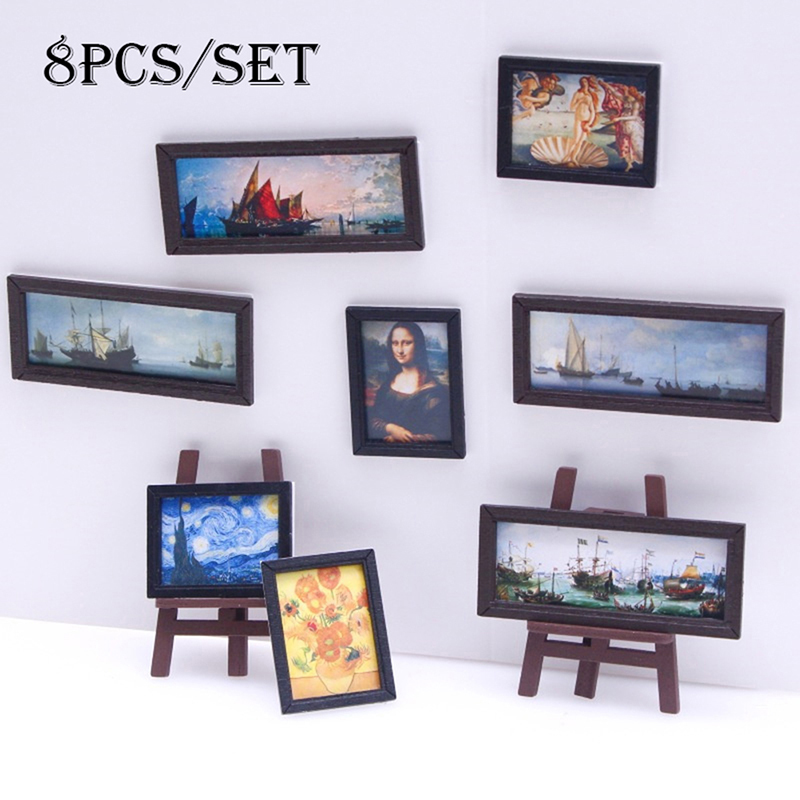 8Pcs 1:12 인형 집 빈티지 유화 미니 벽 예술  - Resin Art And Wood 리뷰 및 가격