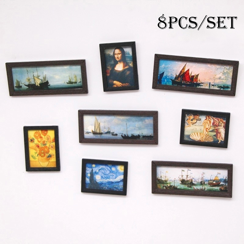 8Pcs 1:12 인형 집 빈티지 유화 미니 벽 예술  - Resin Art And Wood 리뷰 및 가격